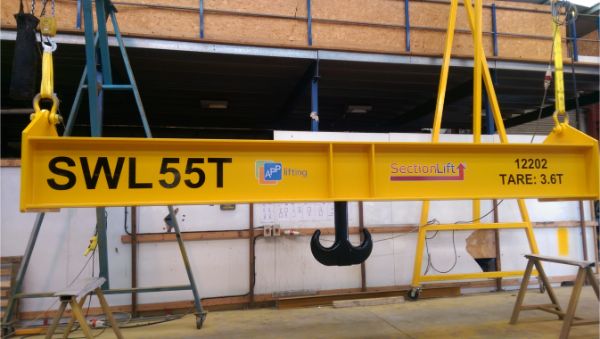 55 Tonne Tandem Lifting Beam With Single Rams-horn Hook Designed To Be Used By 2 No. 30 Tonne Overhead Cranes.